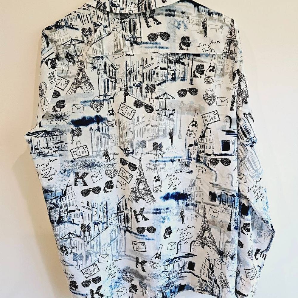Karl Lagerfeld Paris Women's Long Sleeve Whimsical Blouse L - Picture 6 of 8